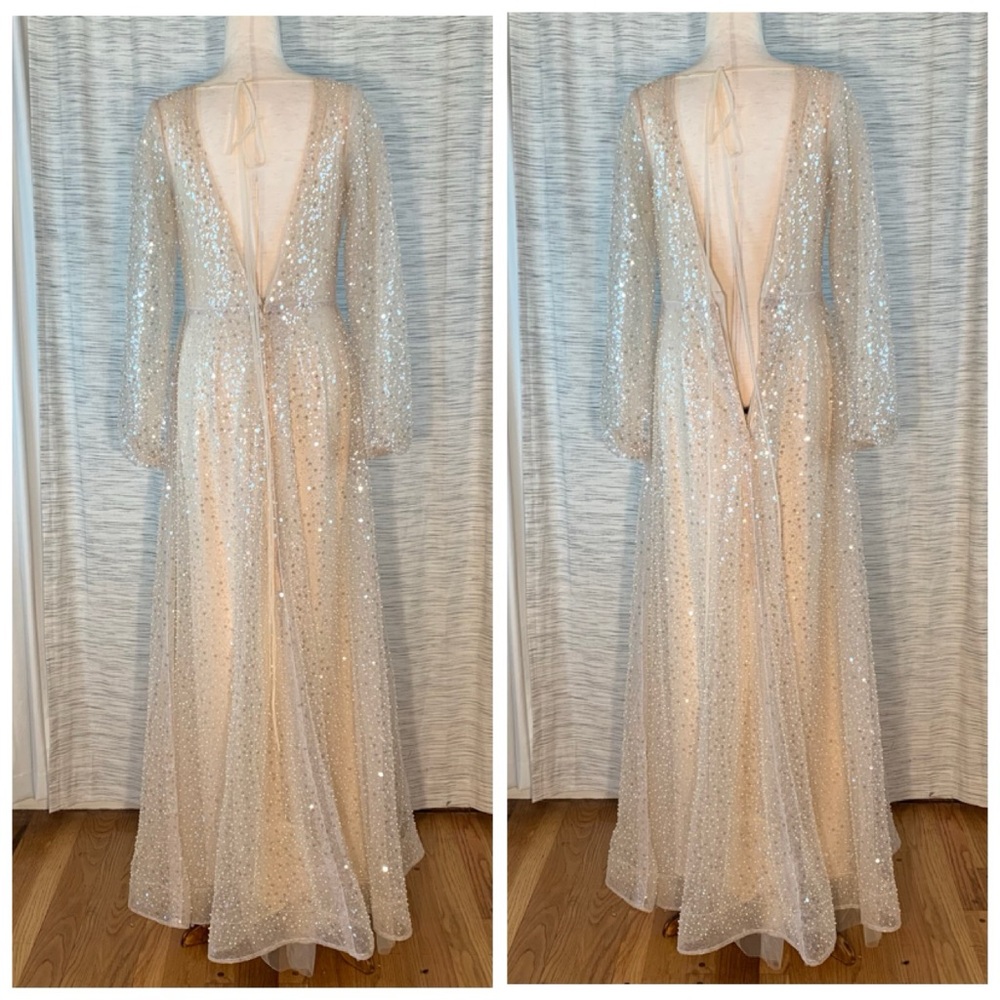 Bliss Cream Long Sleeve Plunge Gown - Picture 11 of 16